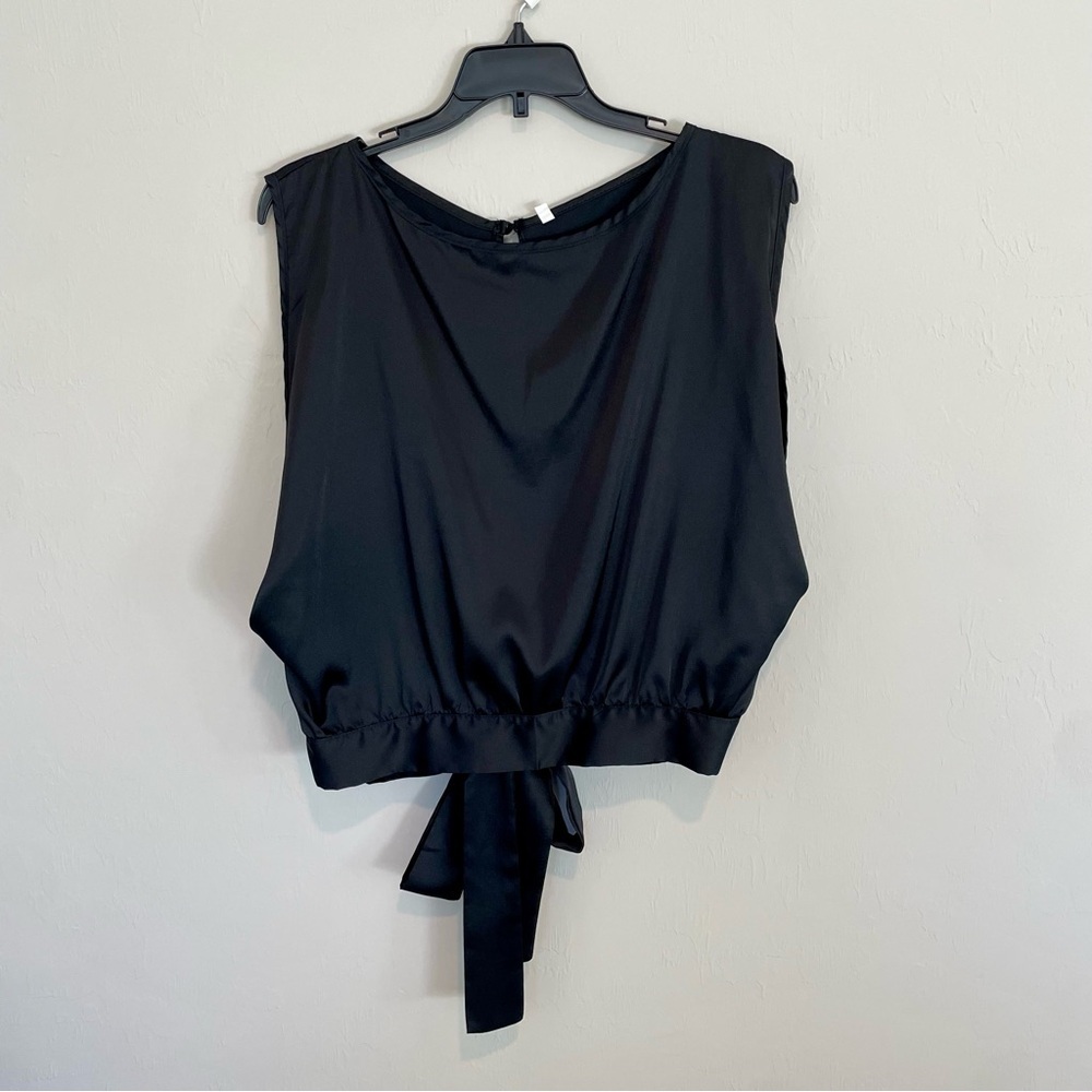 Black Satin Open Back Blouse - Small